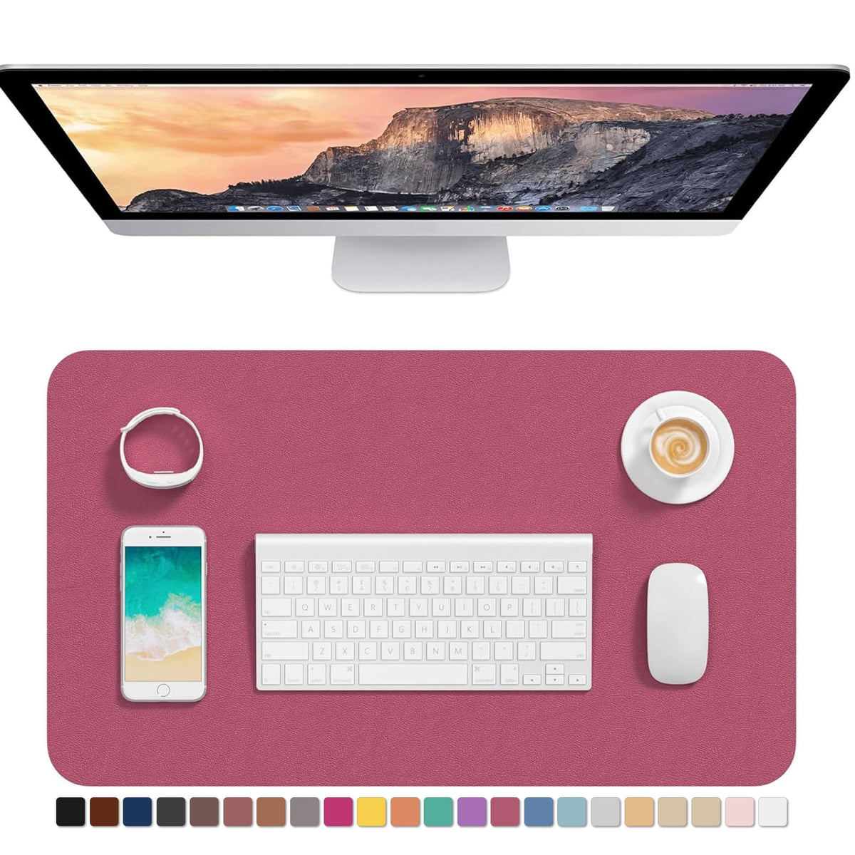 Hsurbtra Desk Pad, 30" x 14" PU Leather Desk Mat, XL Extended Mouse Pad, Waterproof Desktop Blotter Protector, Non-Slip Ultra Thin Large Laptop Keyboard Writing Mat for Office Home, Pink