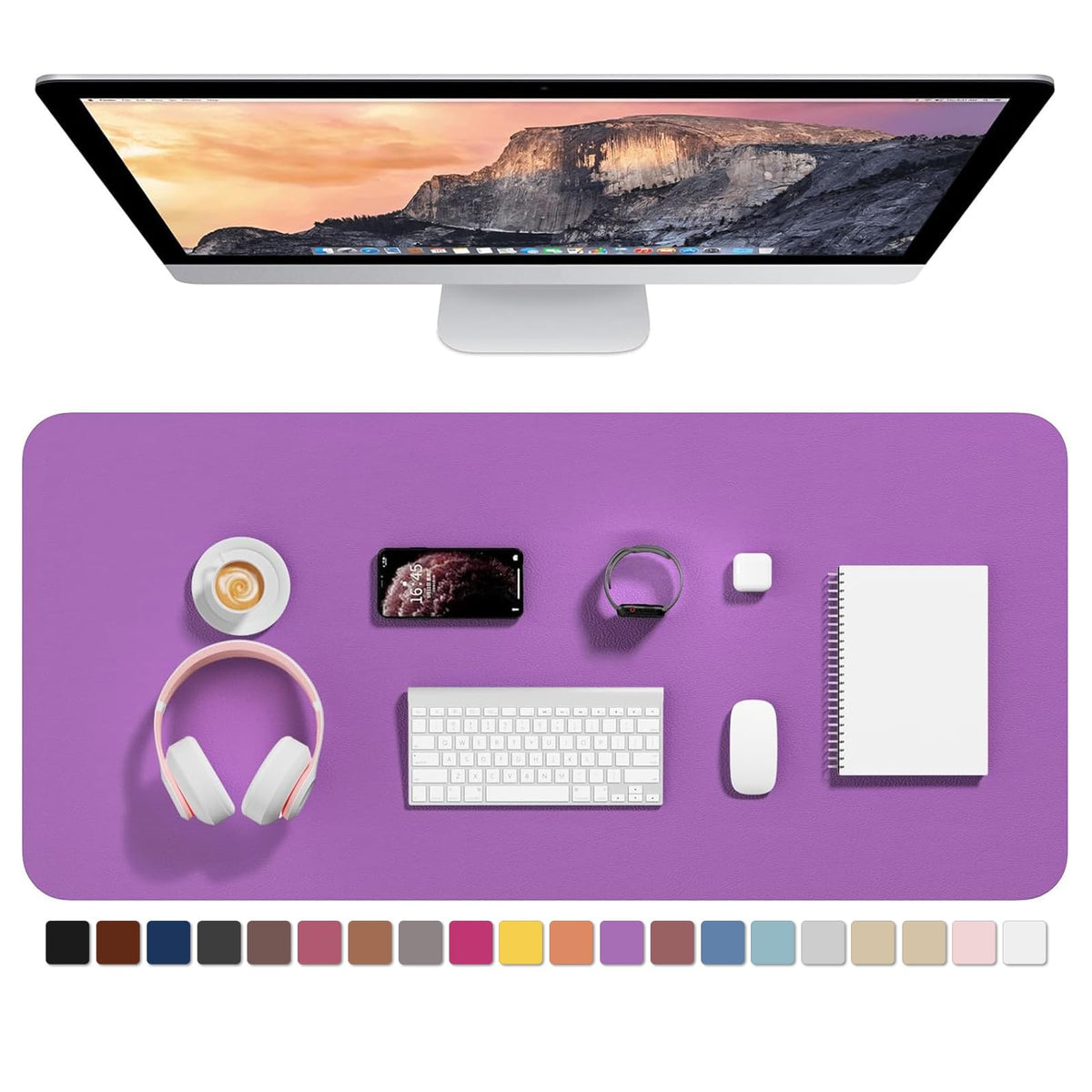 Hsurbtra Desk Pad, 30" x 14" PU Leather Desk Mat, XL Extended Mouse Pad, Waterproof Desktop Blotter Protector, Non-Slip Ultra Thin Large Laptop Keyboard Writing Mat for Office Home, Pink