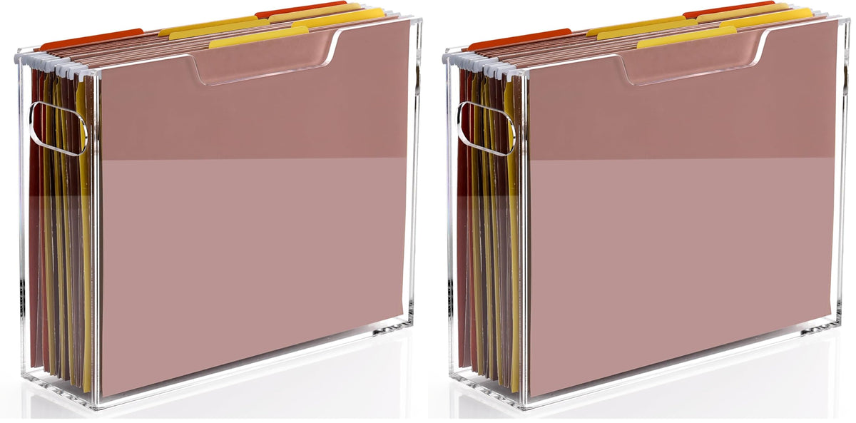 DINGHUO Acrylic File Organizer Box Letter Size Hanging File Organizer, Clear Portable File Folder Box with Handle, Filing Crate Bin Holder for Desk, Office, Home, School - 1 Pack