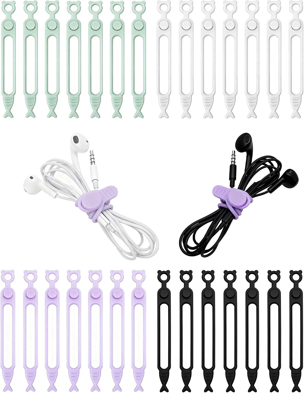 28 Pcs Silicone Cable Ties Reusable, Cable Cord Organizer Straps