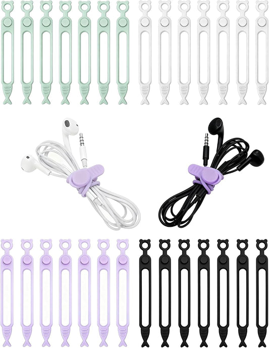 28 Pcs Silicone Cable Ties Reusable, Cable Cord Organizer Straps