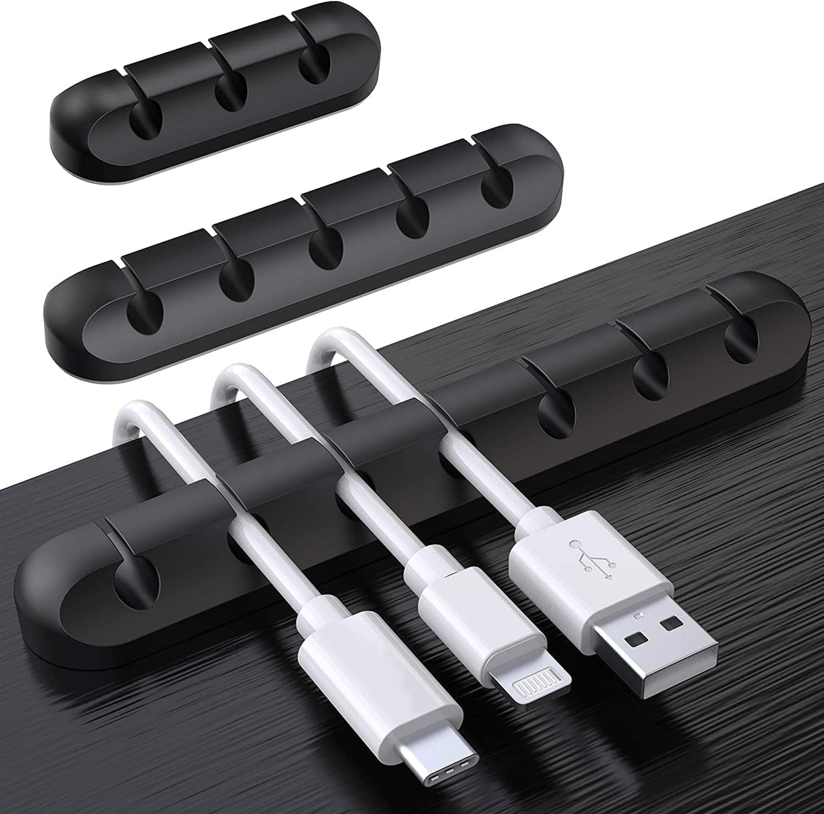 SOULWIT 3 Pcs Silicone USB Cable Holder Clips, Self Adhesive - Black
