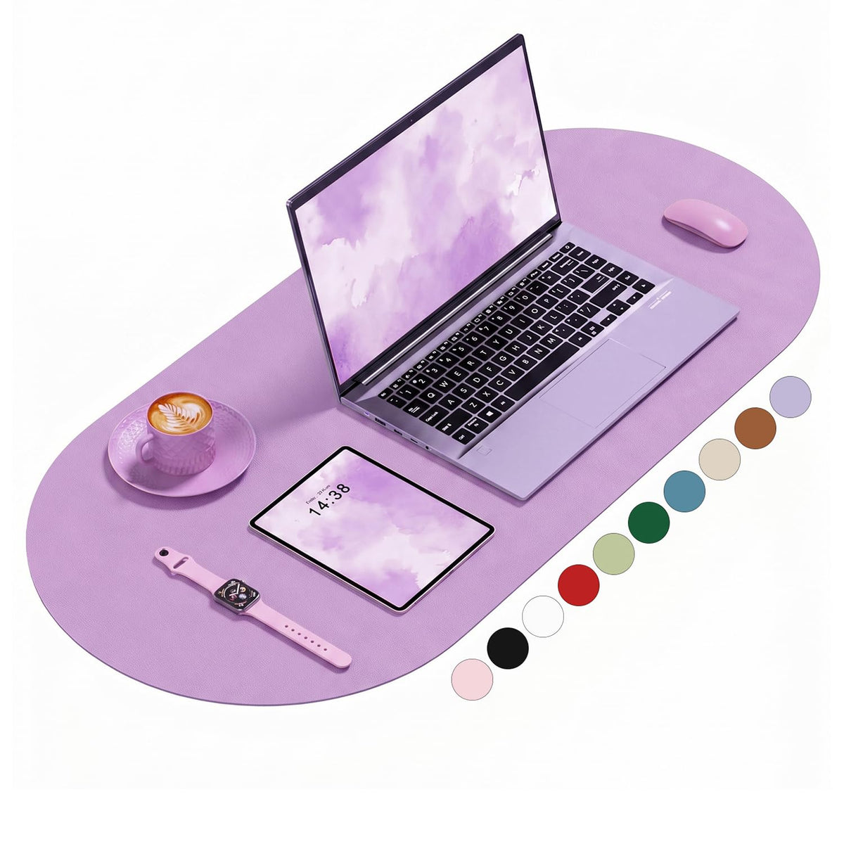 Desk Mat, 31.5" x 15" Oval PU Leather Non-Slip Desk Pad Large Mouse Pad for Desktop, Waterproof Countertop Protector Writing Mat for Office, Home, Gaming, Vanity, Beige