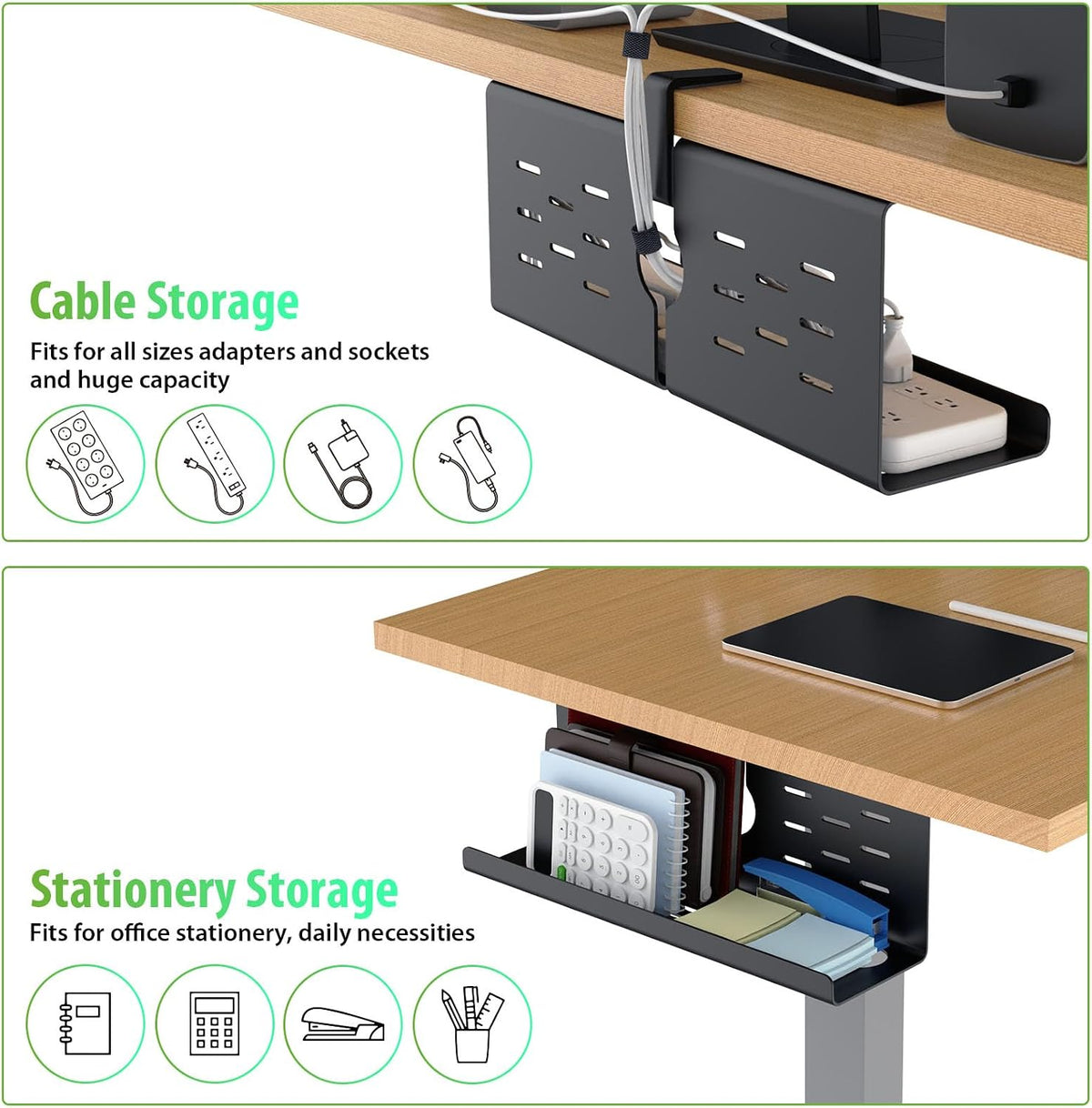 KEEGH 16 in Under Desk Cable Management Tray, Metal Cord Organizer, 2 Pack
