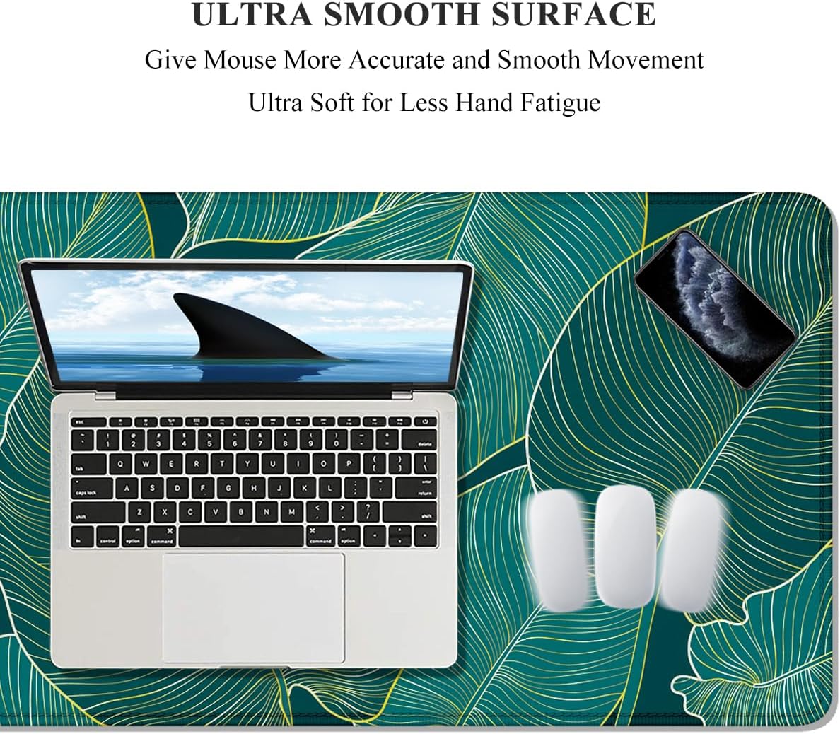 Desk Mat, Ultra Large Mouse Pad, XXL Gaming Mousepad, Green Tropical Leaves Deskpad, Big Extended Full Size Mouse Pad, Desktop Desk Matt for Keyboard, Laptop & Computer, 35.5 x 15.7 in