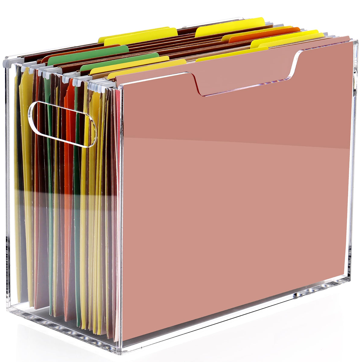 DINGHUO Acrylic File Organizer Box Letter Size Hanging File Organizer, Clear Portable File Folder Box with Handle, Filing Crate Bin Holder for Desk, Office, Home, School - 1 Pack