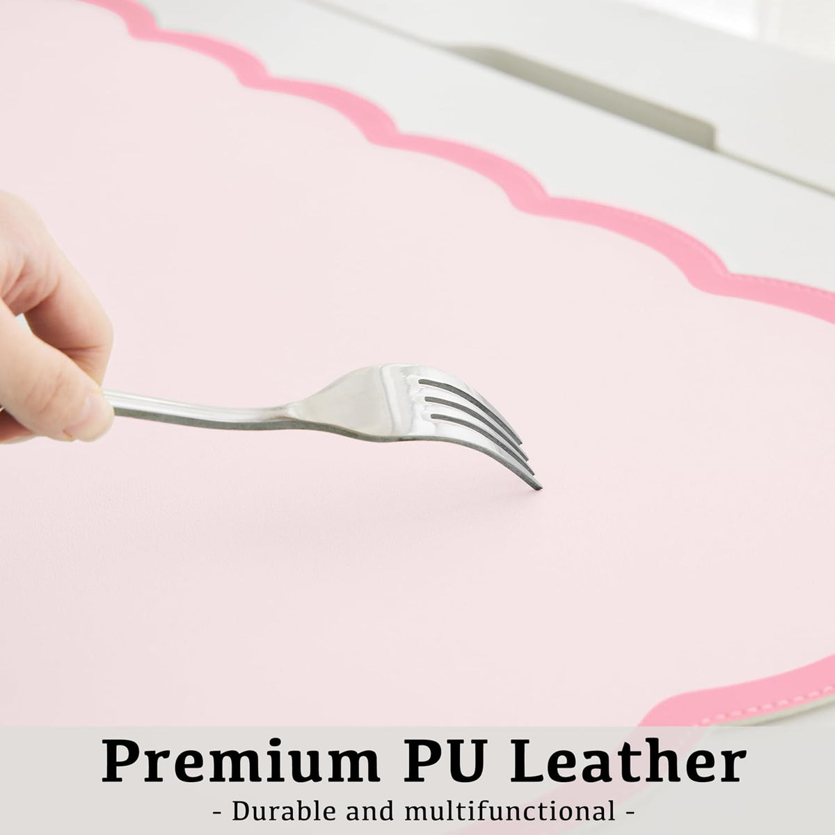 Scalloped Desk Mat, 31.5" x 15.7" Large Cute Aesthetic Desk Accessories, PU Leather Computer Laptop Desk Mouse Keyboard Pad, Desk Writing Mat for Vanity/Work/Home Decor (Pink, 31.5" x 15.7")
