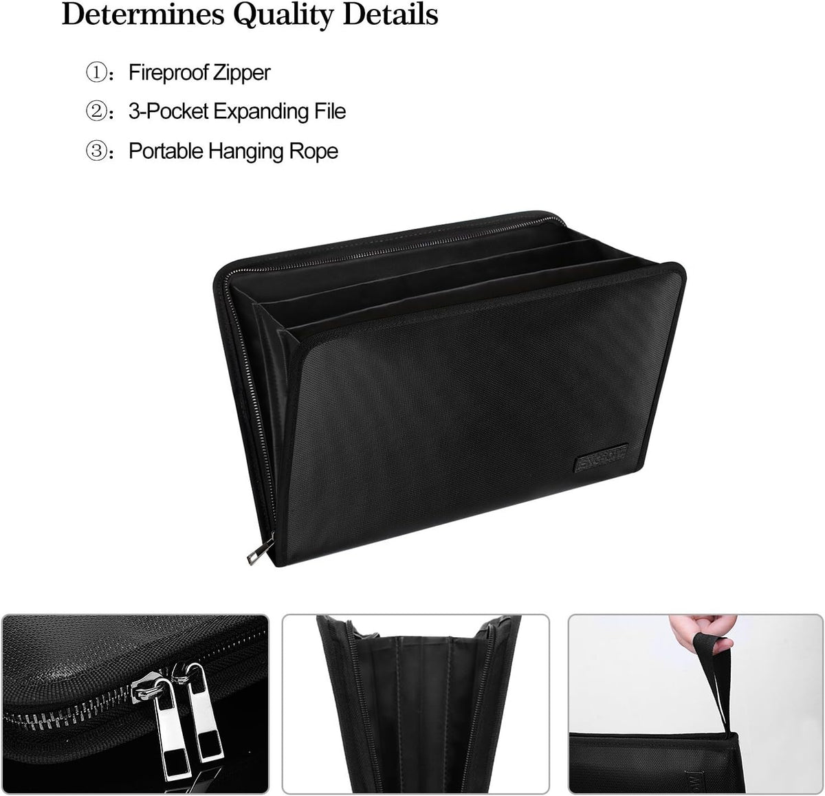 ENGPOW Fireproof Expanding File Folder, 3 Pockets Document Organizer Bag