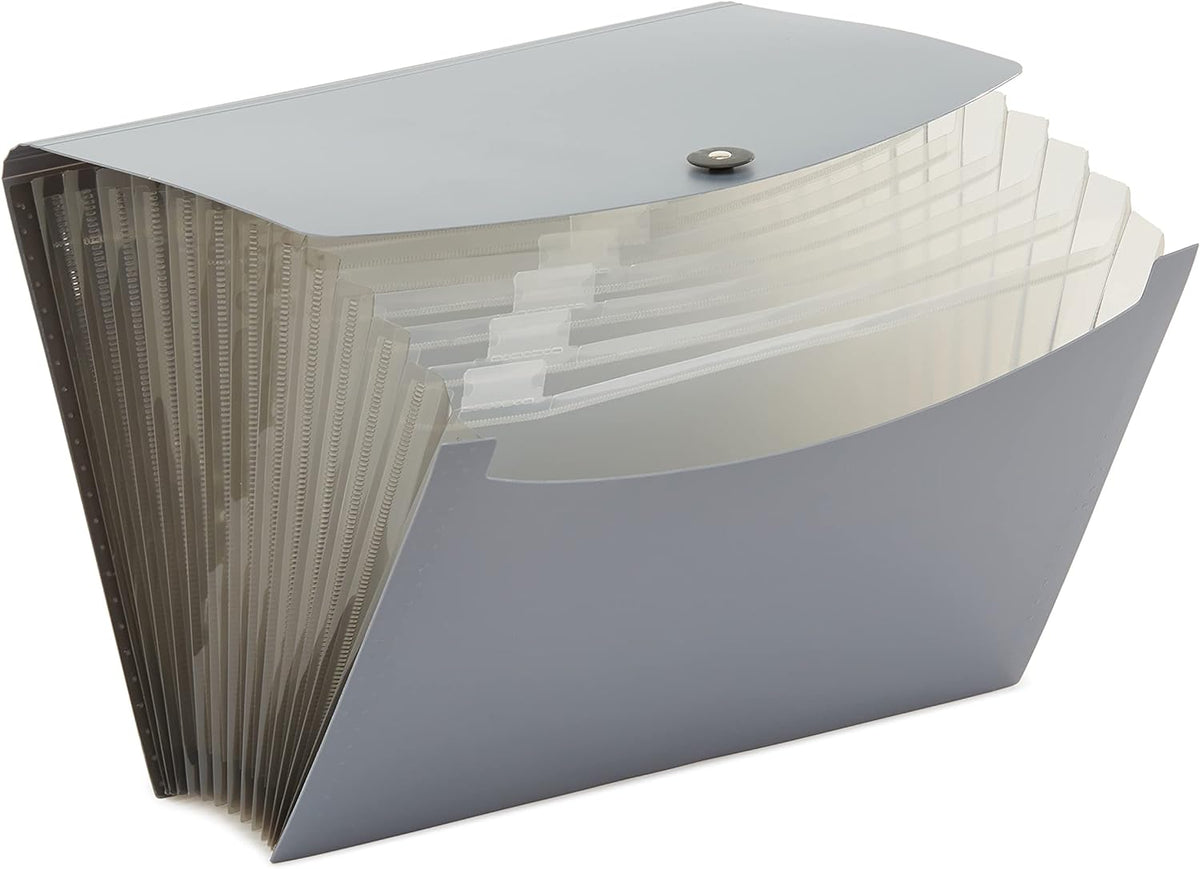 Amazon Basics Expanding Organizer File Folder for Documents, Letter Size, 13 Pockets, Waterproof, Black & Gray, 2-Pack