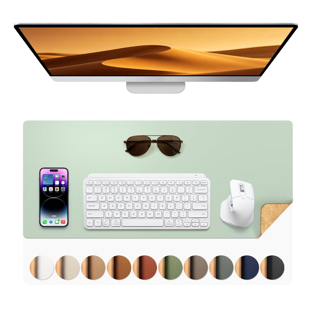 Aothia Double-Sided Desk Pad, 35.4" x 15.7"Leather Desk Mat, Eco Cork Desk Pad Protector,Large Mouse Pad,Waterproof Desk Blotter for Office/Home(Brown)