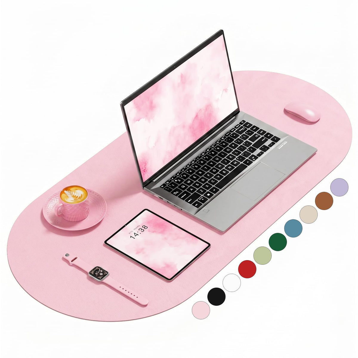Desk Mat, 31.5" x 15" Oval PU Leather Non-Slip Desk Pad Large Mouse Pad for Desktop, Waterproof Countertop Protector Writing Mat for Office, Home, Gaming, Vanity, Beige