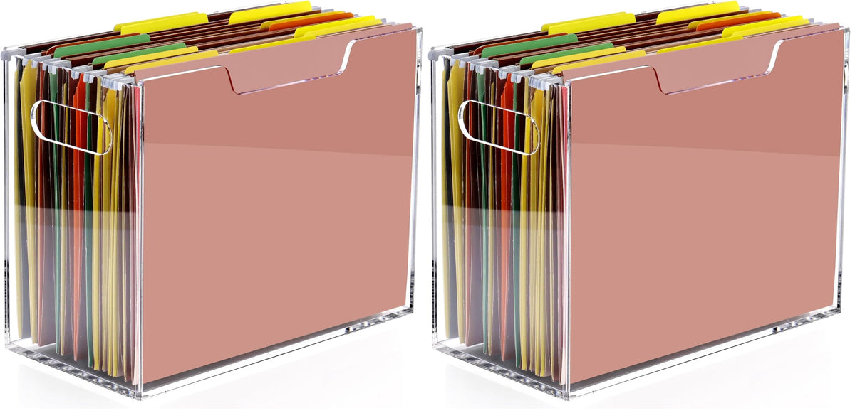 DINGHUO Acrylic File Organizer Box Letter Size Hanging File Organizer, Clear Portable File Folder Box with Handle, Filing Crate Bin Holder for Desk, Office, Home, School - 1 Pack