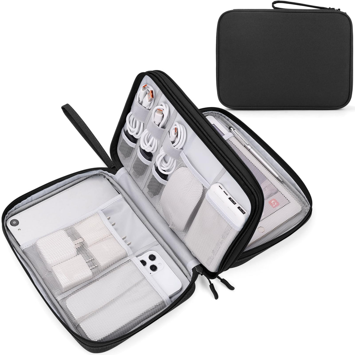 FYY Electronic Organizer, Travel Tech Pouch Bag, Medium, Black