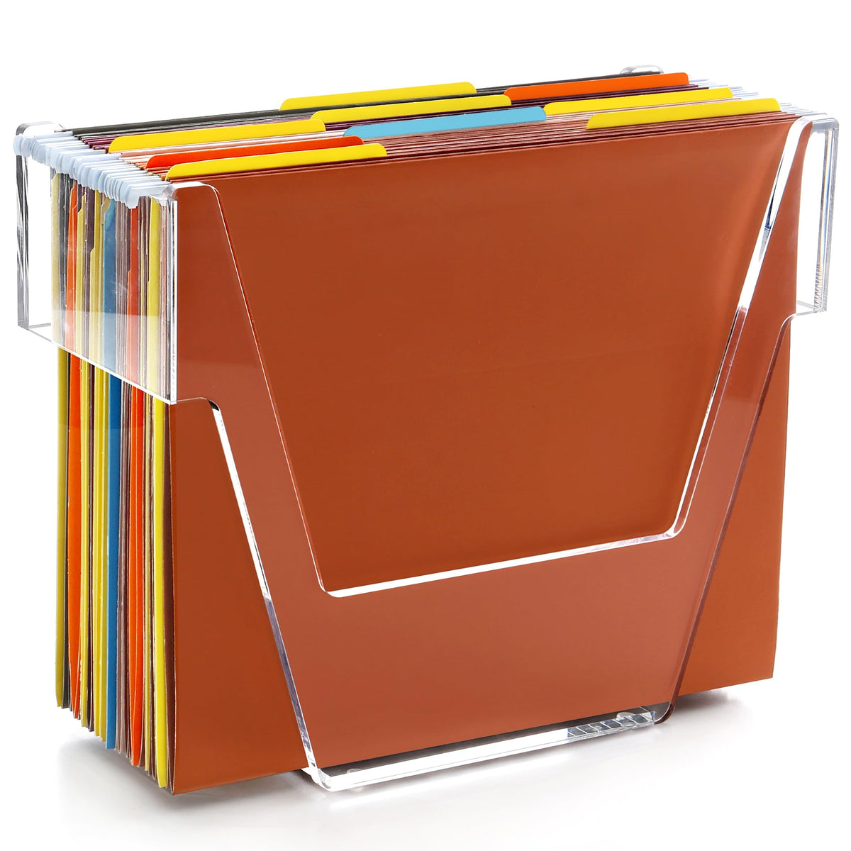 DINGHUO Acrylic File Organizer Box Letter Size Hanging File Organizer, Clear Portable File Folder Box with Handle, Filing Crate Bin Holder for Desk, Office, Home, School - 1 Pack