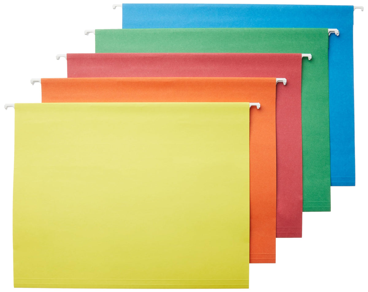 Amazon Basics Hanging File Folders with Adjustable Tabs for Document Organization, Letter Size, Gray, 25-Pack