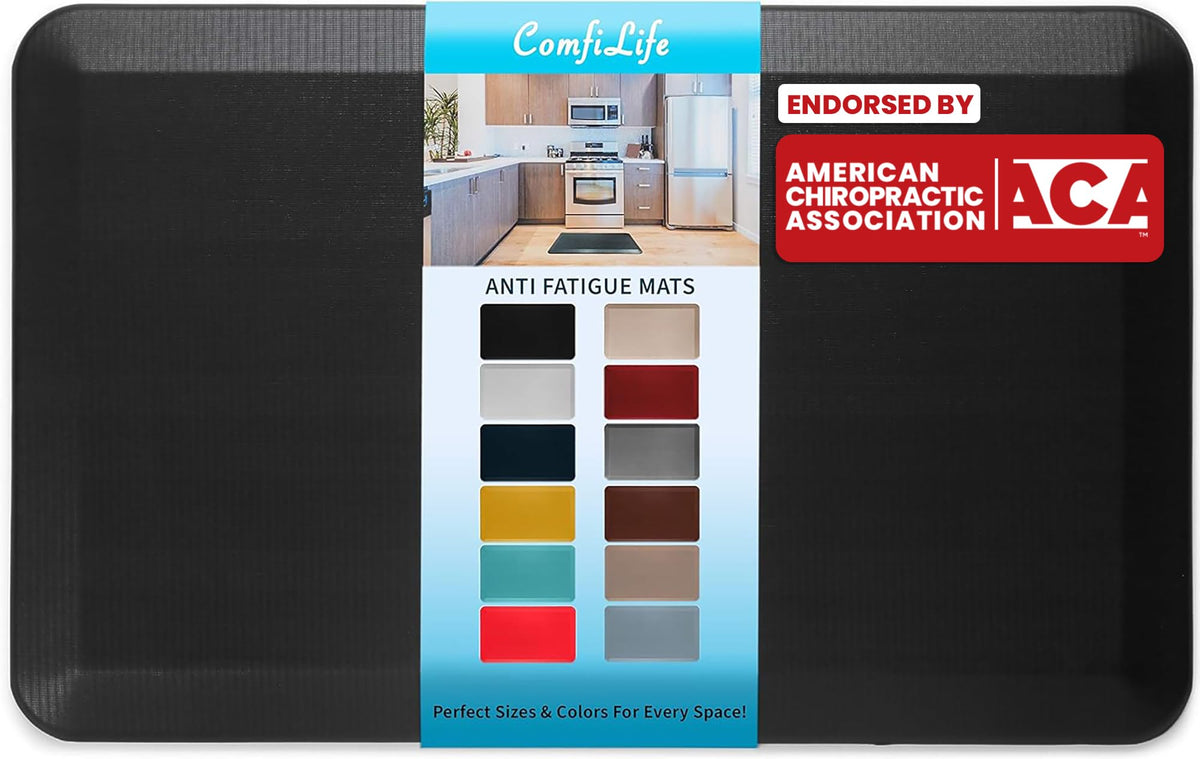 ComfiLife Anti Fatigue Floor Mat – 3/4 Inch Thick Kitchen Mats for Floor, Standing Desk Mat, Kitchen Rug – Comfort at Home, Office – Durable – Stain Resistant – Non-Slip Bottom (20" x 32", Black)