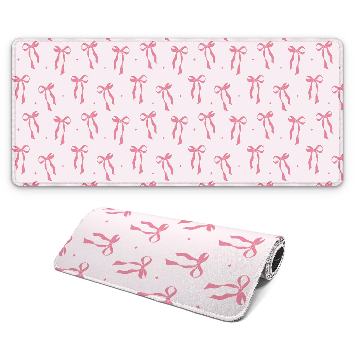 Large Computer Mouse Pad with Non-Slip Base for Desktop, Cute Gaming Mouse Mat with Stitched Edges, Long Extended Anime Mousepad for Laptop, 31.5 x 11.8 inches (Cute Ribbon Bow)