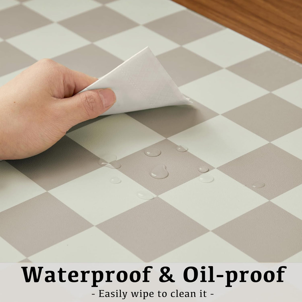 Ohocut Checkered Desk Mat, 31.5" x 15.7" Large Cute Beige Khaki Aesthetic Retro Accessories, PU Leather Computer Laptop Desk Mat Mouse Keyboard Pad, Desk Writing Makeup Mat for Vanity/Work/Home Decor