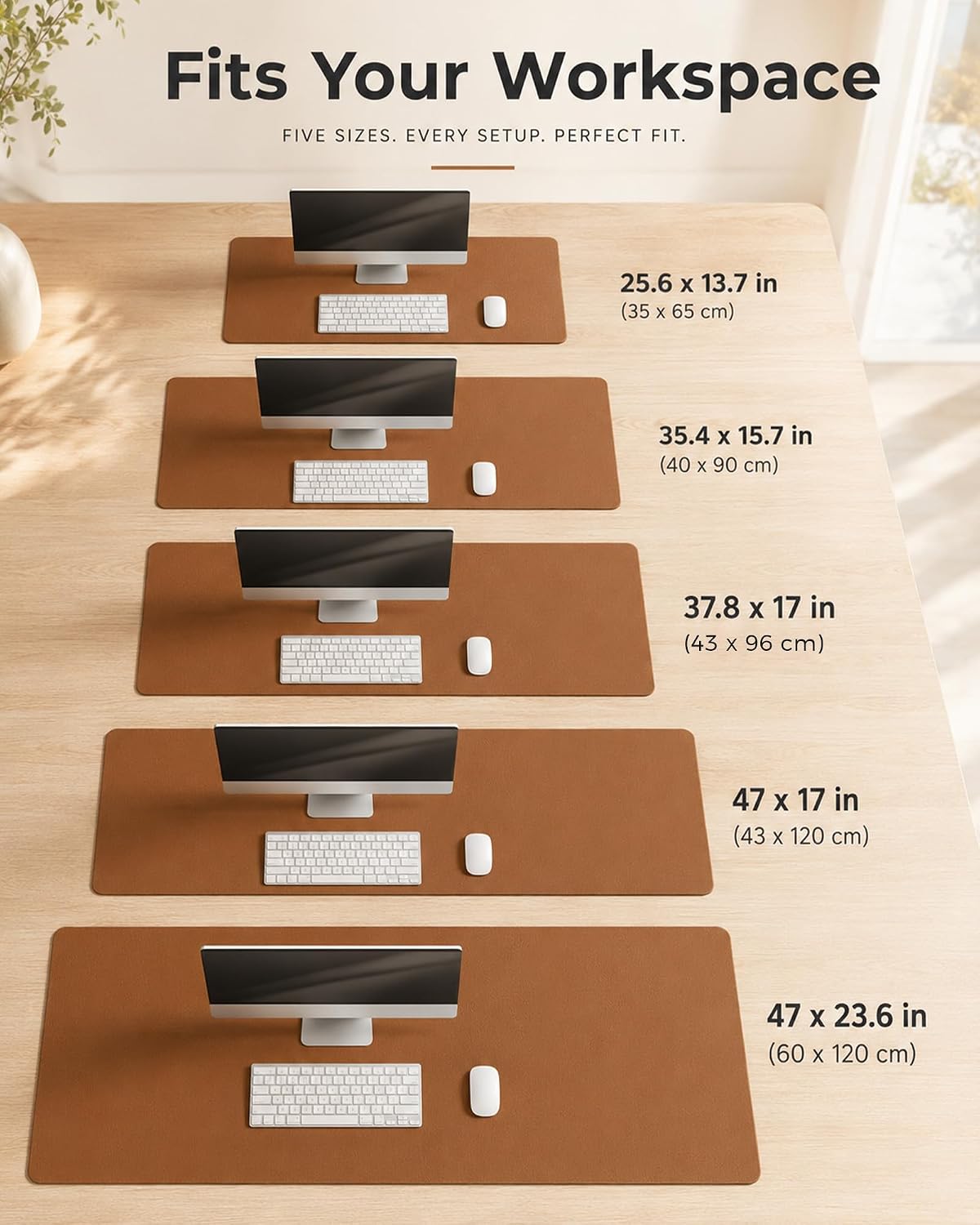 Aothia Double-Sided Desk Pad, 35.4" x 15.7"Leather Desk Mat, Eco Cork Desk Pad Protector,Large Mouse Pad,Waterproof Desk Blotter for Office/Home(Brown)