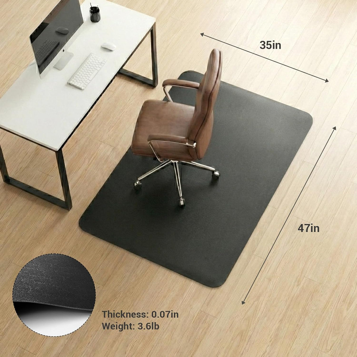 Office Rolling Chair Mat for Hardwood and Tile Floor, Black, Anti-Slip, Non-Curve, Chair Mat Best for Under the Computer Desk, 47 x 35 Rectangular Non-Toxic Plastic Protector, Not for Carpet