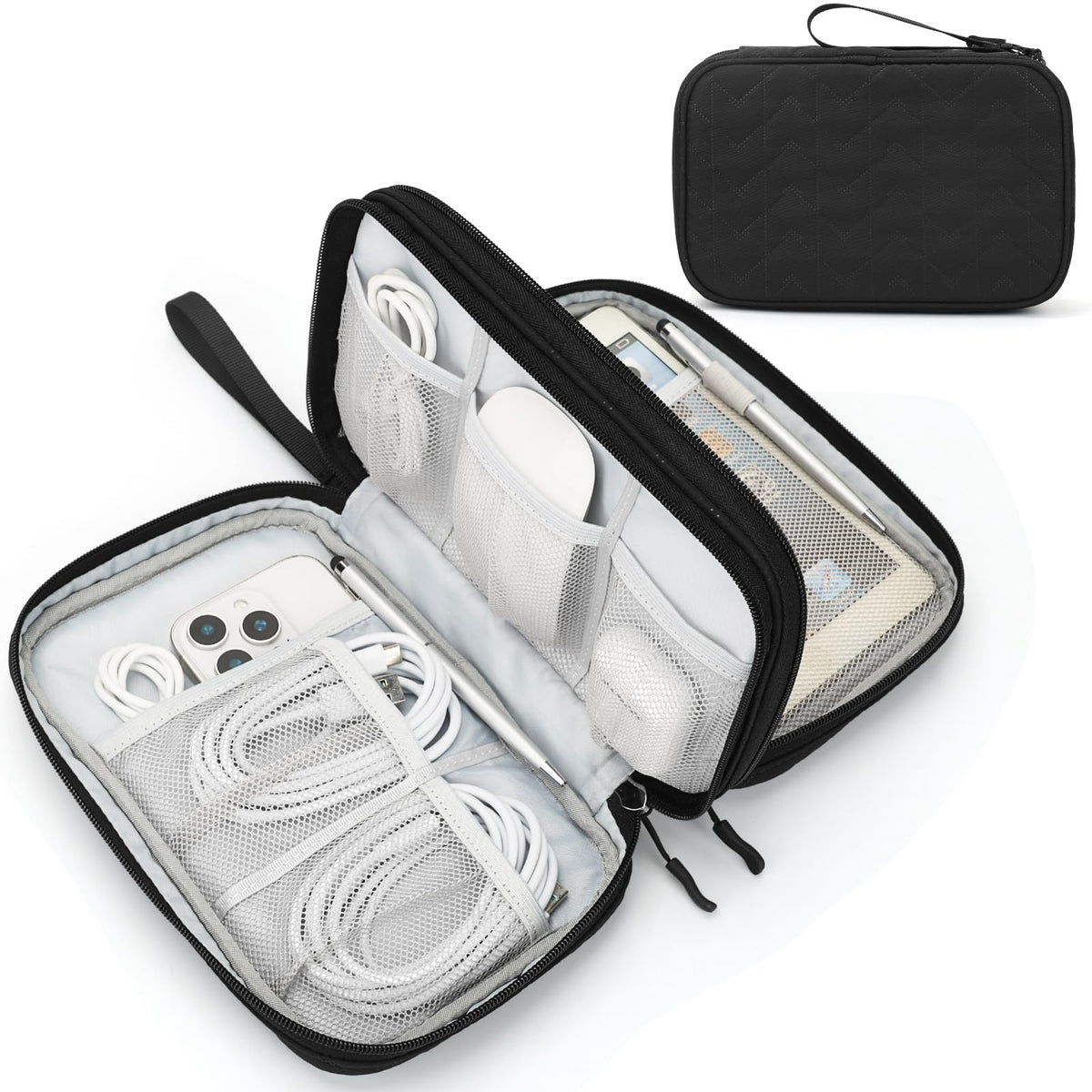FYY Electronic Organizer, Travel Tech Pouch Bag, Medium, Black