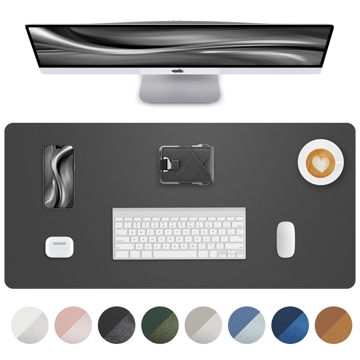 AFIING Desk Pad Protector 23.6" x 13.7" - Non-Slip Waterproof PU Leather Desk Mat for Mouse, Keyboard, Laptop, Office and Home Workspace (Beige)