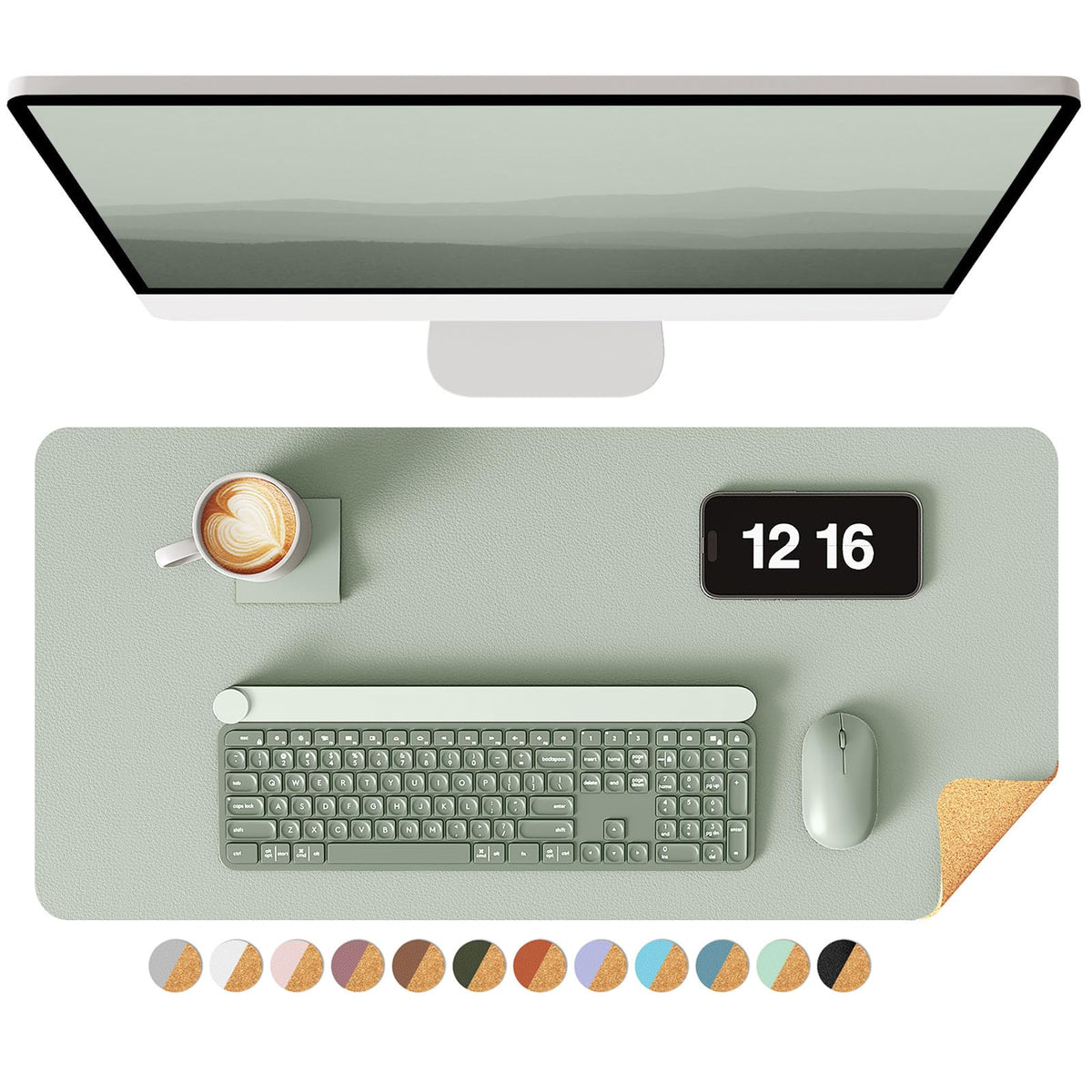 YSAGi Double-Sided Desk Pad, 31.5"x15.7"Leather Desk Mat, Eco Cork Desk Pad Protector,Large Mouse Pad,Waterproof Desk Blotter for Office/Home(Coffee)