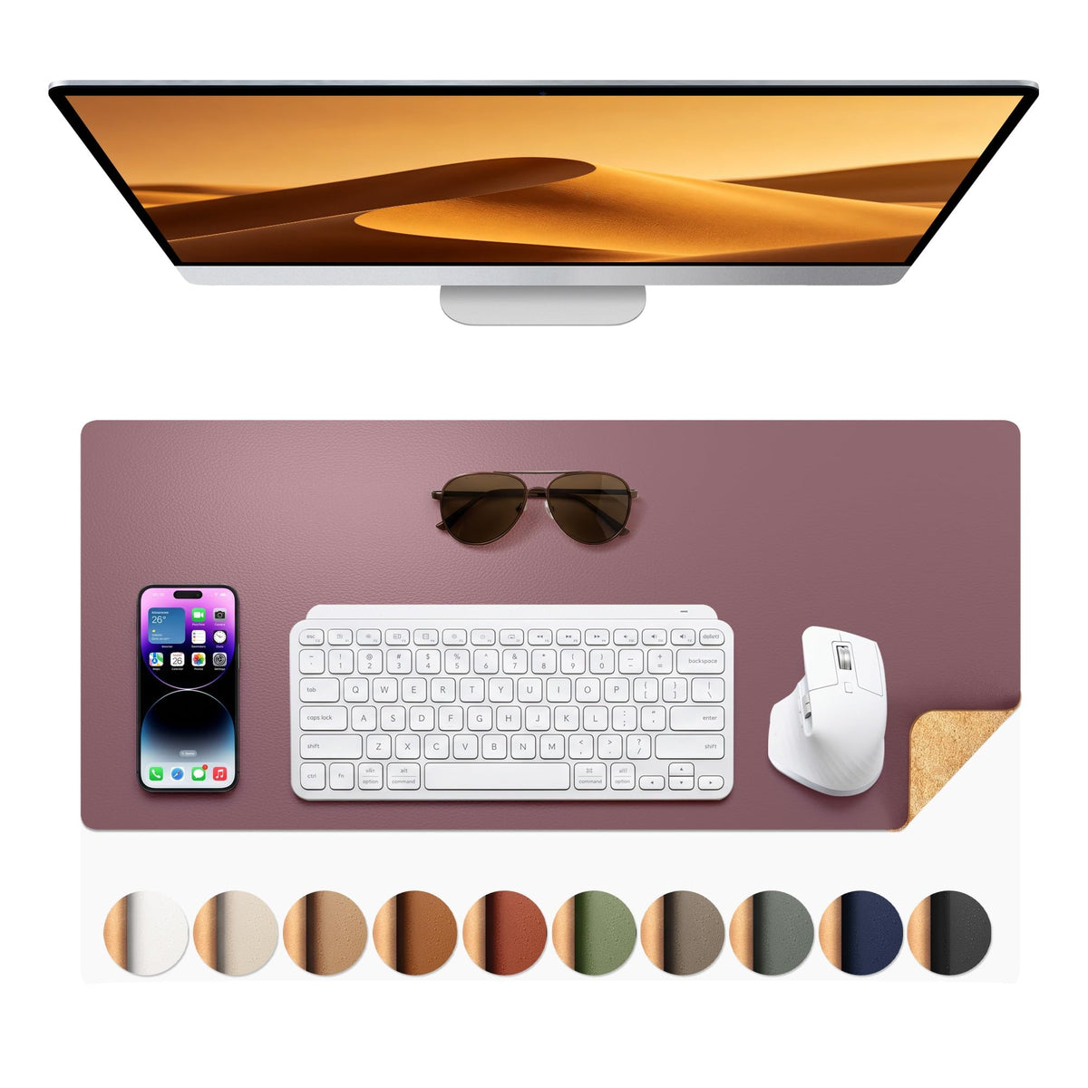 Aothia Double-Sided Desk Pad, 35.4" x 15.7"Leather Desk Mat, Eco Cork Desk Pad Protector,Large Mouse Pad,Waterproof Desk Blotter for Office/Home(Brown)