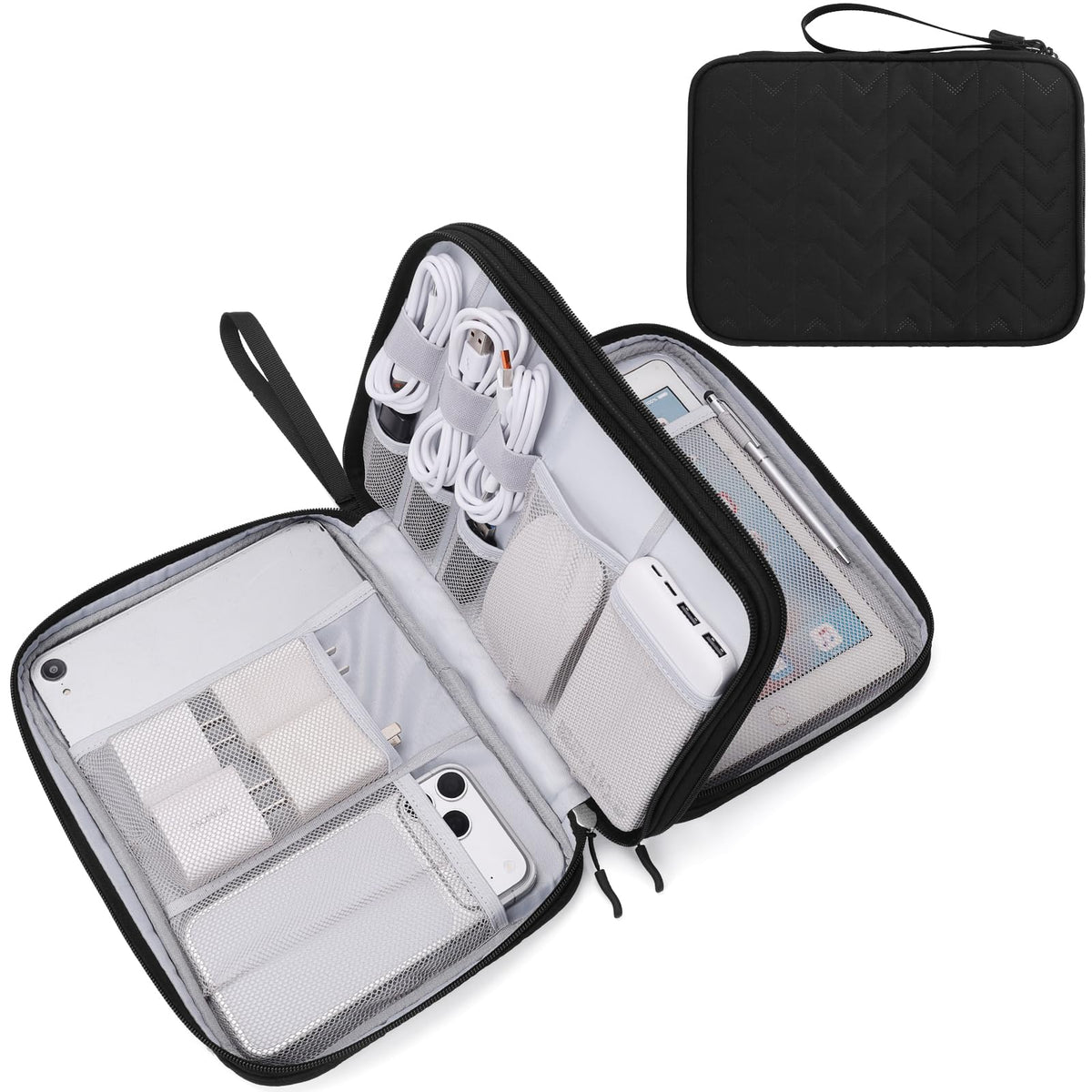 FYY Electronic Organizer, Travel Tech Pouch Bag, Medium, Black