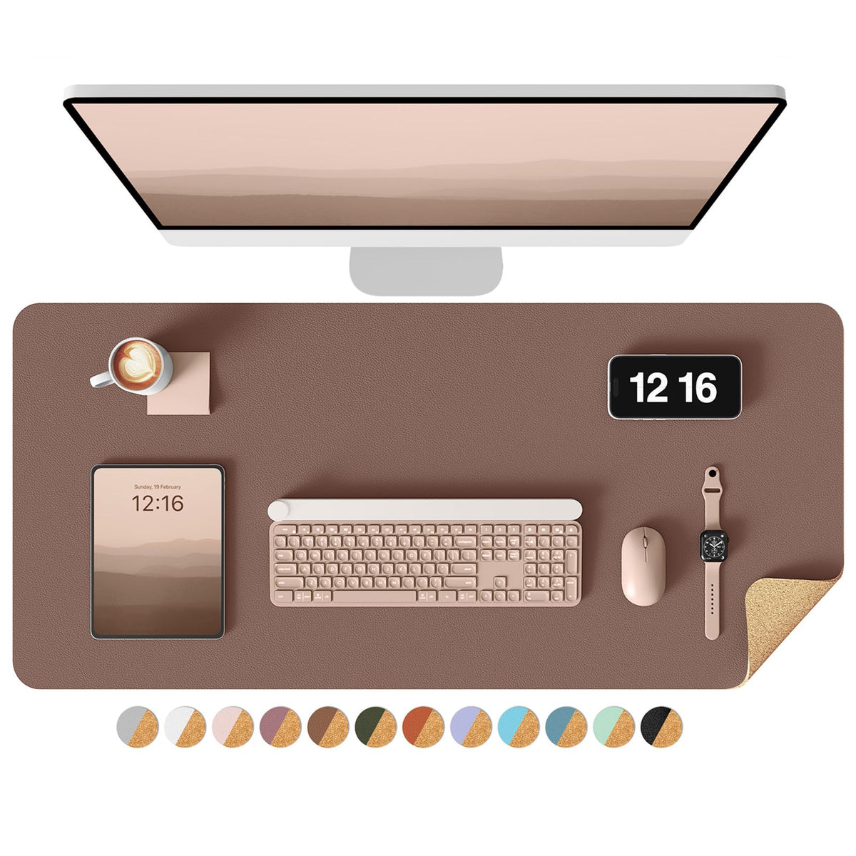 YSAGi Double-Sided Desk Pad, 31.5"x15.7"Leather Desk Mat, Eco Cork Desk Pad Protector,Large Mouse Pad,Waterproof Desk Blotter for Office/Home(Coffee)