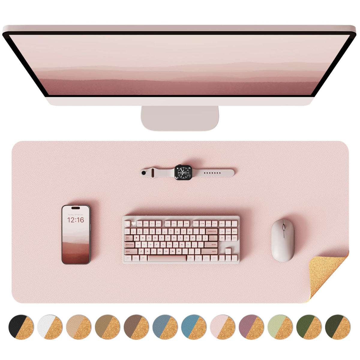 YSAGi Double-Sided Desk Pad, 31.5"x15.7"Leather Desk Mat, Eco Cork Desk Pad Protector,Large Mouse Pad,Waterproof Desk Blotter for Office/Home(Coffee)