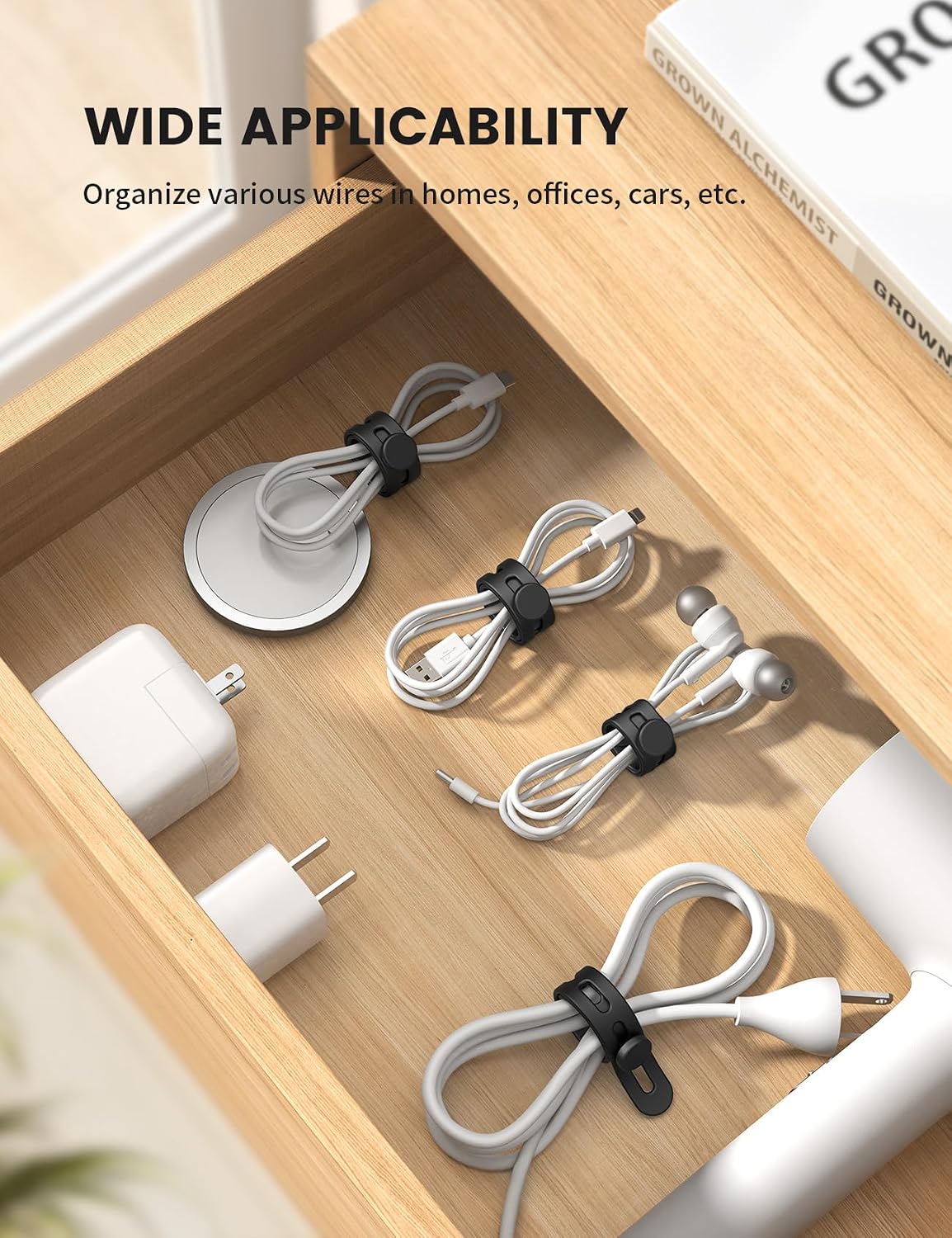 Lamicall 10 Pack Silicone Cable Ties Cord Organizer - Wire Management Wraps
