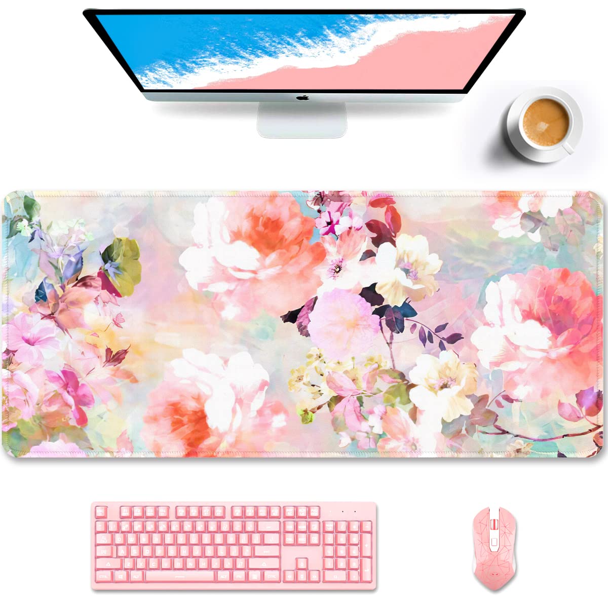 Desk Mat, Ultra Large Mouse Pad, XXL Gaming Mousepad, Green Tropical Leaves Deskpad, Big Extended Full Size Mouse Pad, Desktop Desk Matt for Keyboard, Laptop & Computer, 35.5 x 15.7 in