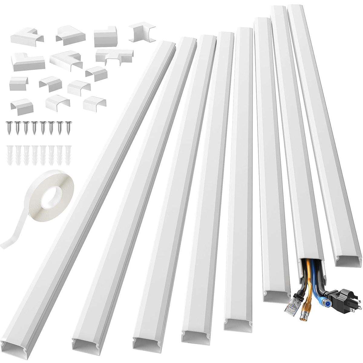 Yecaye TV Cord Hider, 42in Cord Cover Wall Mounted, W1.18in H0.6in, White