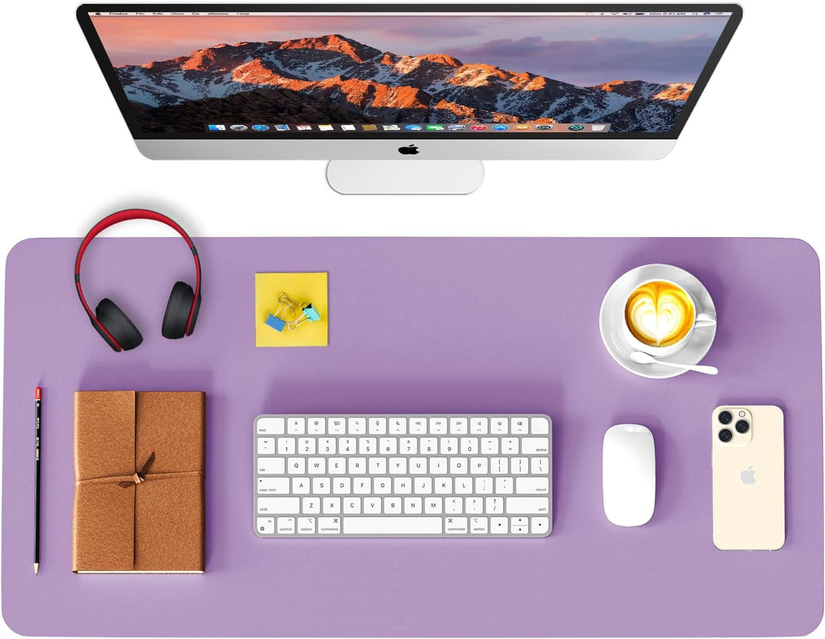 Non-Slip Waterproof Leather Desk Pad Mouse Mat, Purple 31.5x15.7 in