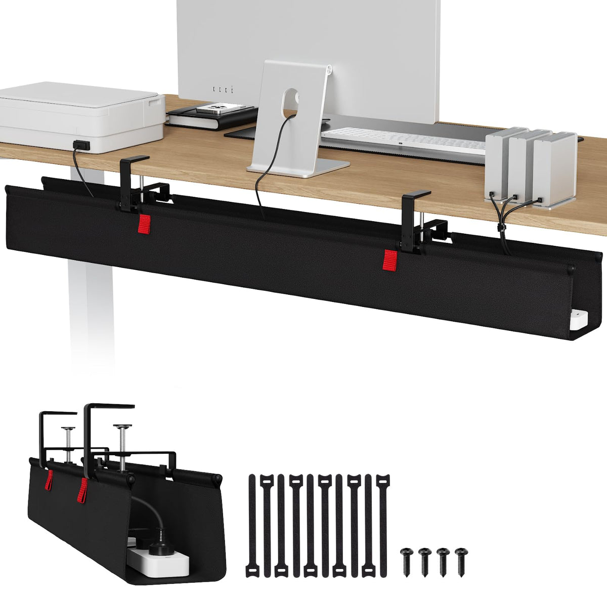 Univivi No Drill Under Desk Cable Management Tray, 36 inch Cable Management