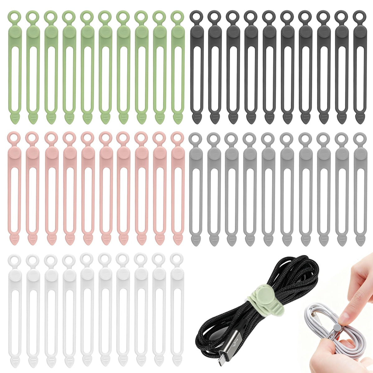 25 Pcs Silicone Cable Ties, Reusable Cable Straps Wire Organizer.