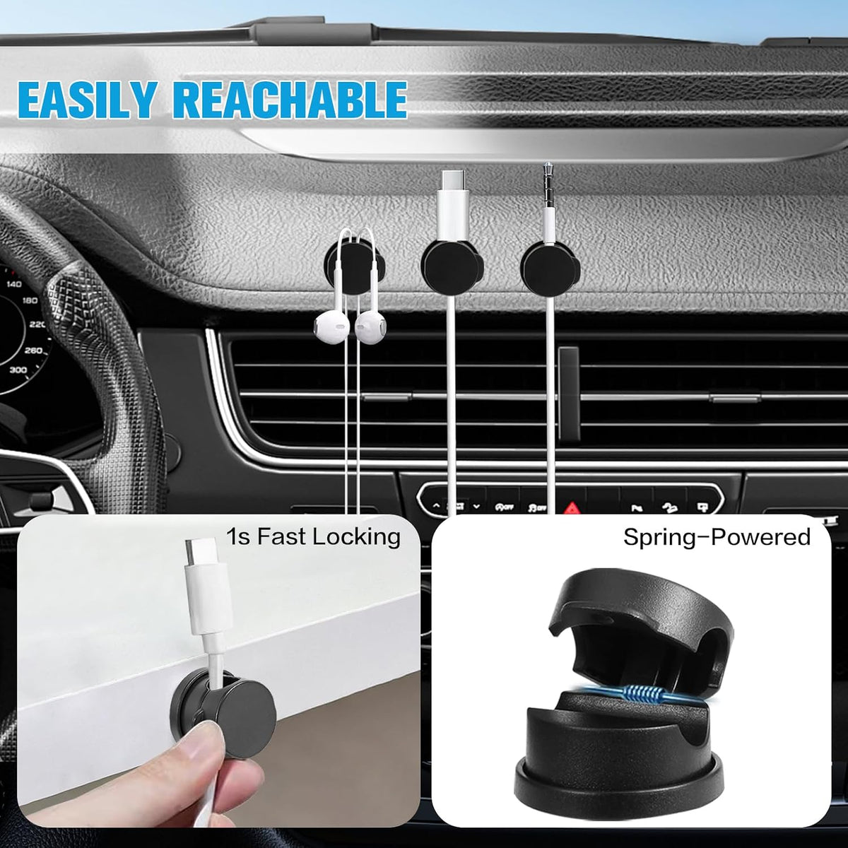 6PC Cord Organizer Holder for Desk, New 360° Rotatable Spring Cable Clips