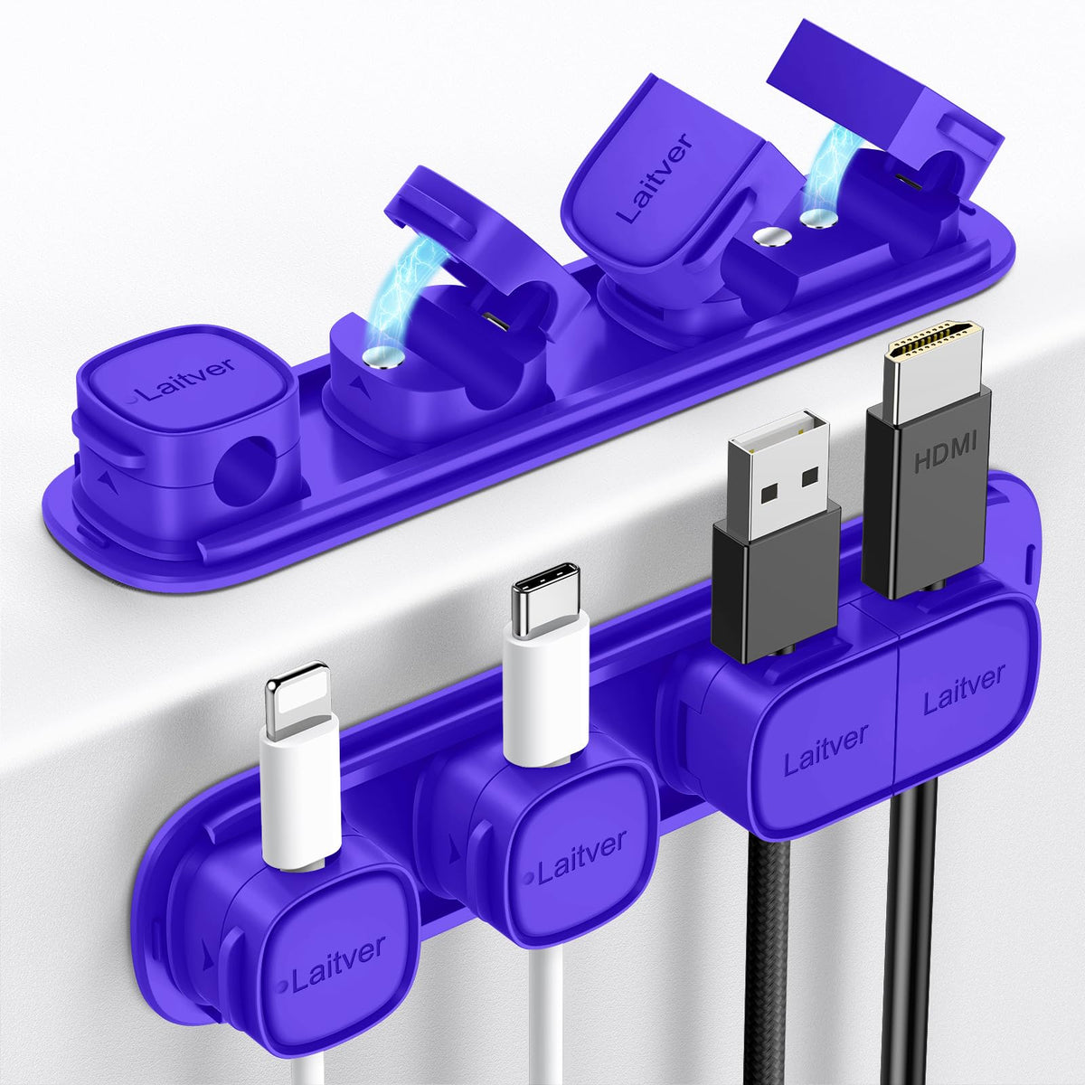 6 Pack Magnetic Cable Clips [1s Open/Lock], Cord Organizer Holder