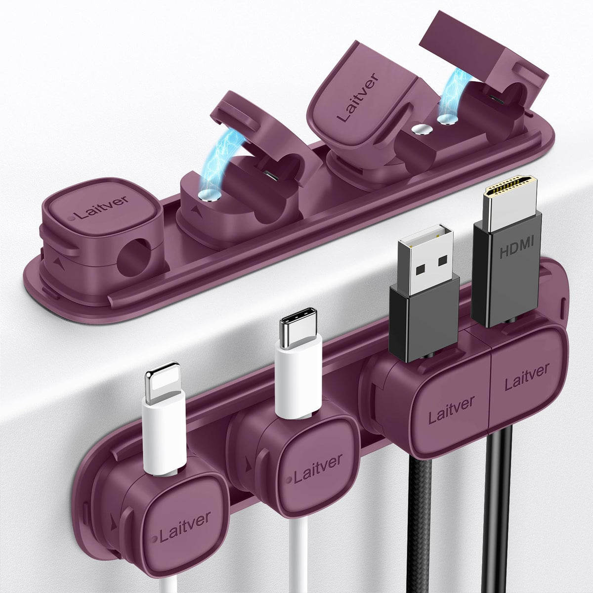 6 Pack Magnetic Cable Clips [1s Open/Lock], Cord Organizer Holder