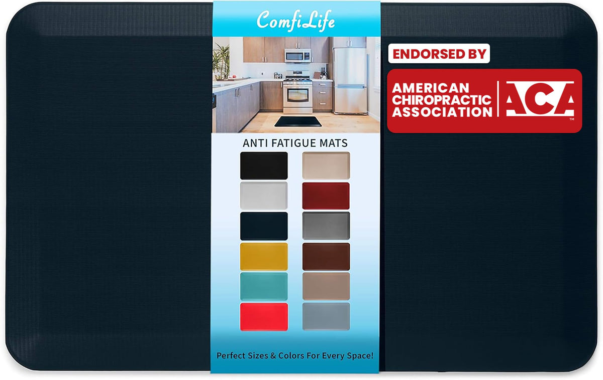 ComfiLife Anti Fatigue Floor Mat – 3/4 Inch Thick Kitchen Mats for Floor, Standing Desk Mat, Kitchen Rug – Comfort at Home, Office – Durable – Stain Resistant – Non-Slip Bottom (20" x 32", Black)
