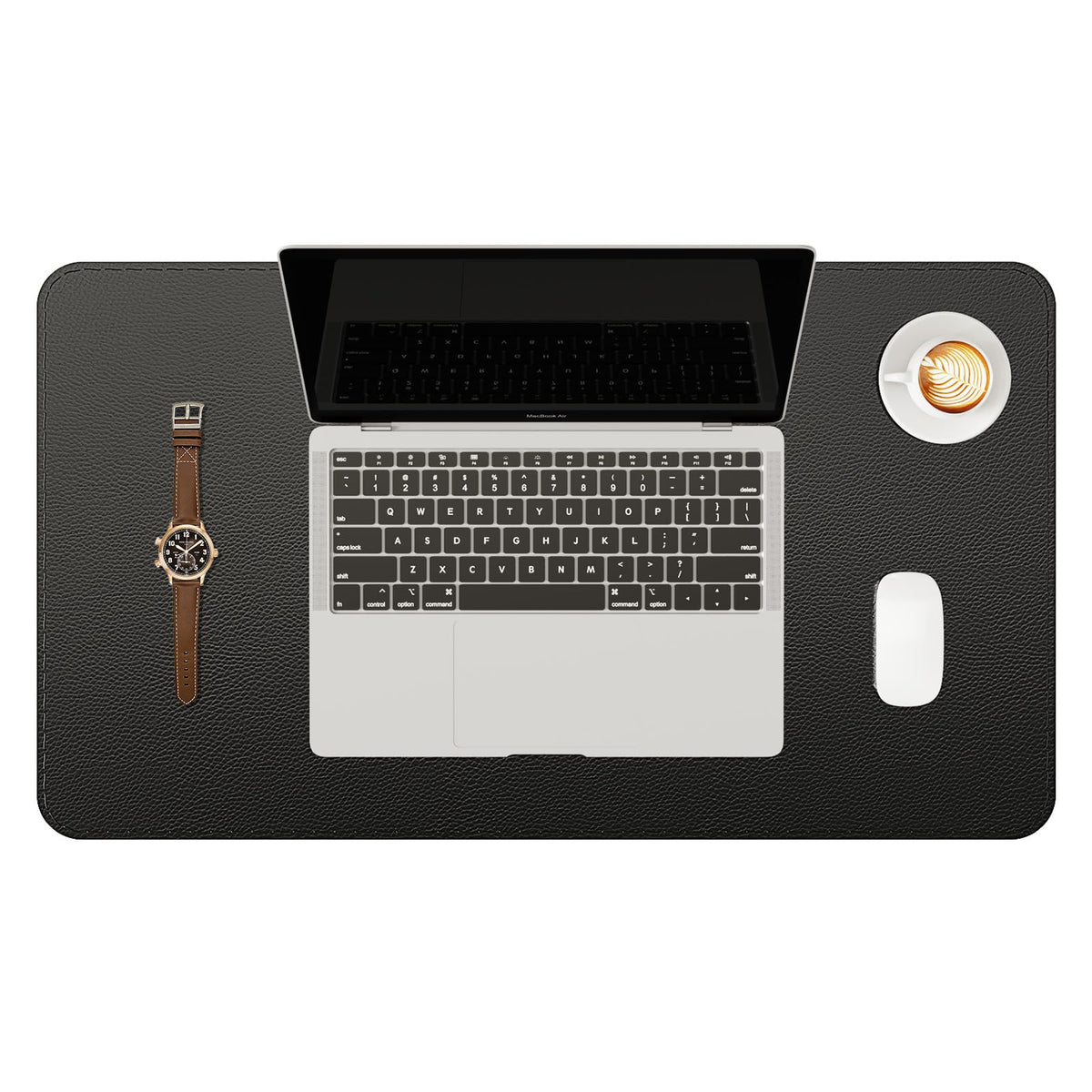 YSAGi Genuine Leather Desk Mat, 31.5"x15.8" Office Desk Pad, Thick Premium Table Pad with Stitched Line, Non-Slip Laptop Writing Pad with Rubber Base (Dark Brown, 31.5"x15.8")