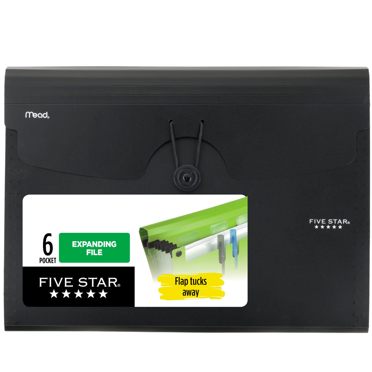 Five Star Expanding File Organizer, 6-Pocket Accordian File Organizer, Bungee Closure, Holds 8-1/2" x 11" Paper, Black (72391)
