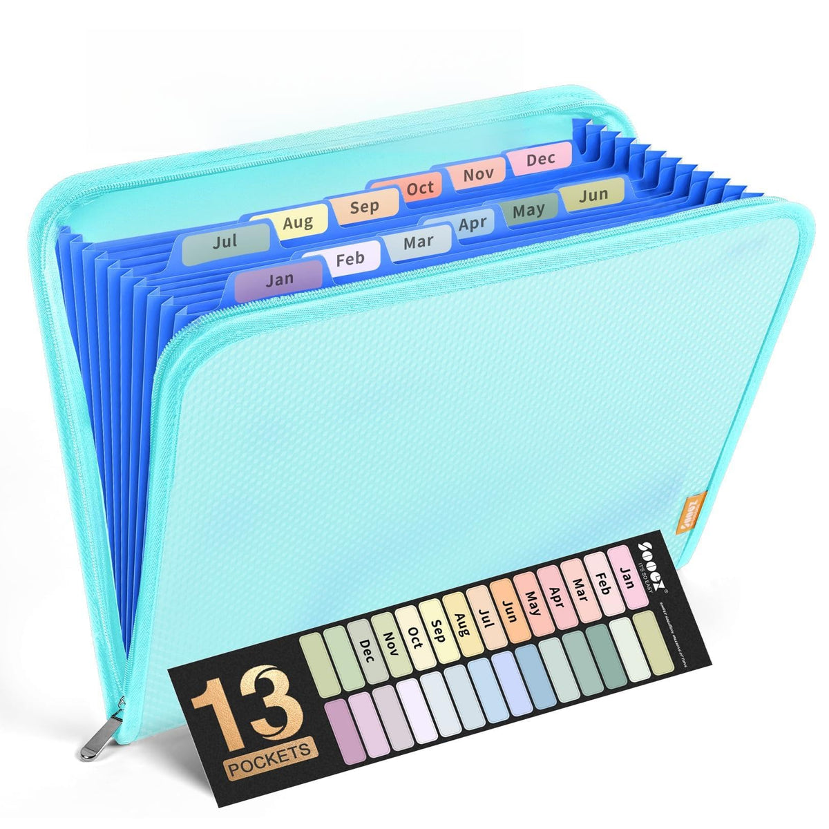 Sooez 13 Pocket Accordion File Organizer, Zipper Expanding File Folder A4