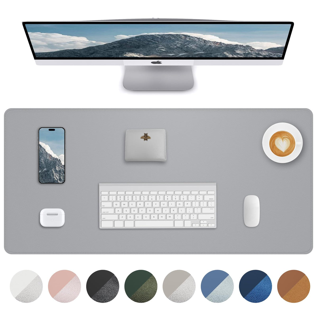 AFIING Desk Pad Protector 23.6" x 13.7" - Non-Slip Waterproof PU Leather Desk Mat for Mouse, Keyboard, Laptop, Office and Home Workspace (Beige)
