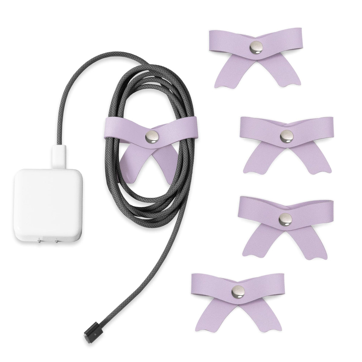 SenseAGE 5 Pack Cord Organizer, Bow Cord Keeper, Cable Organizer USB Holder, Leather Cable Management, Cable Straps, Earphone Winder, Storage Straps for Electronics, Earbuds, Small, Pink
