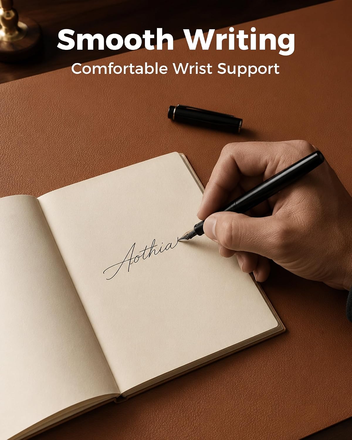 Aothia Double-Sided Desk Pad, 35.4" x 15.7"Leather Desk Mat, Eco Cork Desk Pad Protector,Large Mouse Pad,Waterproof Desk Blotter for Office/Home(Brown)