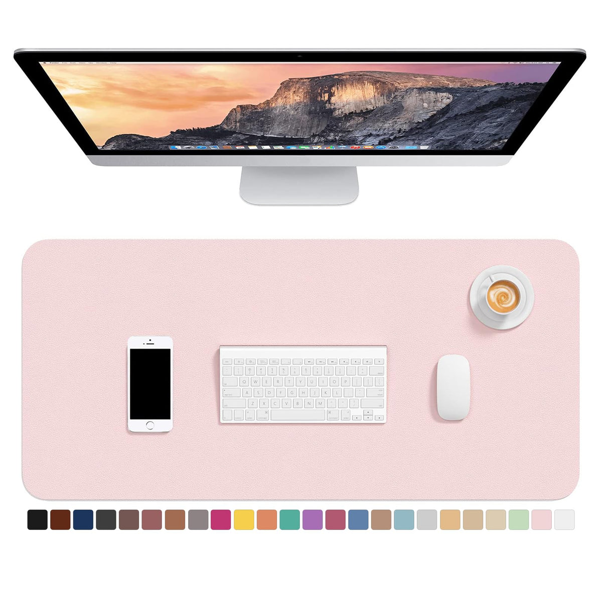 Hsurbtra Desk Pad, 30" x 14" PU Leather Desk Mat, XL Extended Mouse Pad, Waterproof Desktop Blotter Protector, Non-Slip Ultra Thin Large Laptop Keyboard Writing Mat for Office Home, Pink