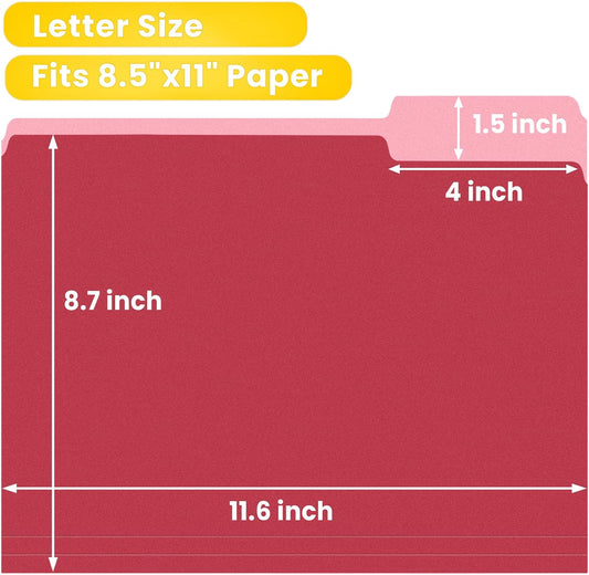 SUNEE File Folders, 30 Pack Manilla Folders 8.5 x 11, Colored File Folders Home Office School Supplies for Documents Files Paper, 6 Assorted Colors