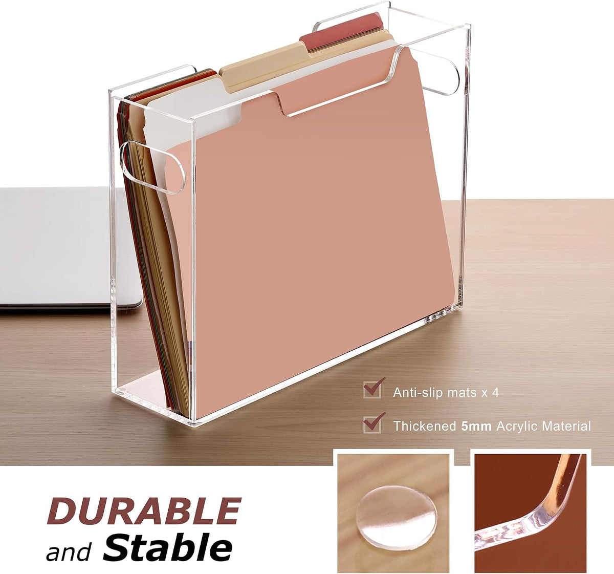 DINGHUO Acrylic File Organizer Box Letter Size Hanging File Organizer, Clear Portable File Folder Box with Handle, Filing Crate Bin Holder for Desk, Office, Home, School - 1 Pack